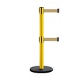 Montour Line Retractable Belt Dbl Rolling Stanchion 2.5ft Yellow Post 11ft. Lt Brwn MSE630D-YW-LBN-110